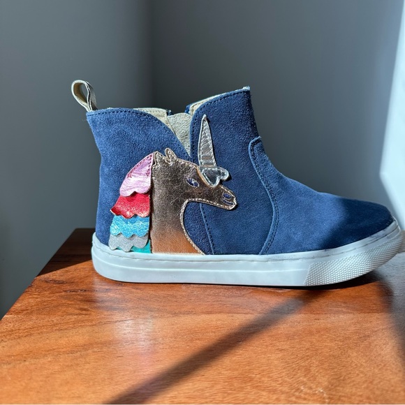 Mini Boden Blue Suede Rainbow Unicorn Boots EU 34 US 2.5 Metallic Appliqué GUC - Picture 2 of 10